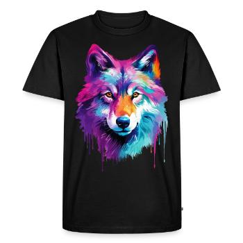 Loup tête de loup Nature nature sauvage aquarelle Art coloré - T-shirt Premium bio Homme - noir - Devant - Nico (187cm)