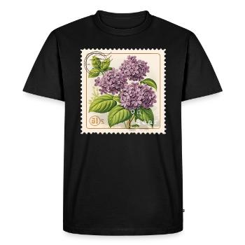 Vintage Postage Stamp Violet Flowers - Men's Premium Organic T-Shirt - black - Front - Nico (187cm)