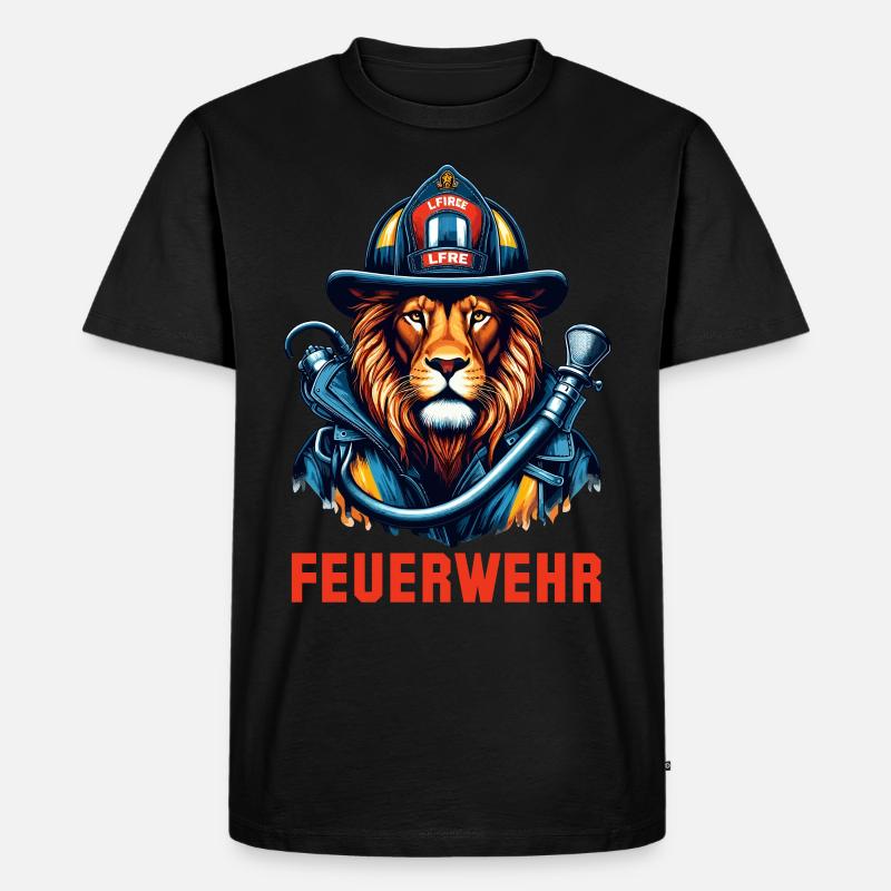 Feuerwehr Löwe Geschenk - Männer Premium Bio T-Shirt - Schwarz