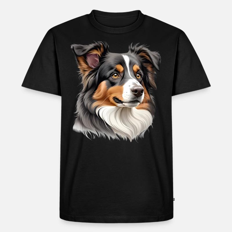 Australian Shepherd Kopf - Männer Premium Bio T-Shirt - Schwarz