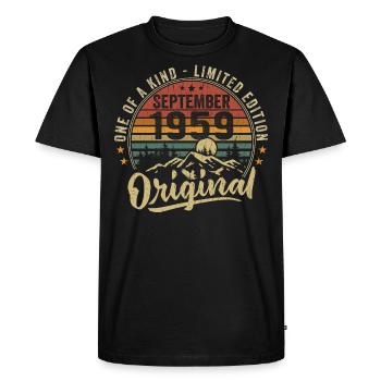 Anniversaire Septembre 1959 - Né en Septembre 1959 - T-shirt Premium bio Homme - noir - Devant - Nico (187cm)