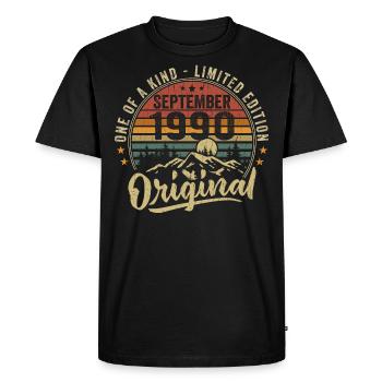 Anniversaire Septembre 1990 - Né en Septembre 1990 - T-shirt Premium bio Homme - noir - Devant - Nico (187cm)