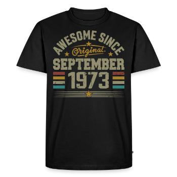 September 1973 Gift Built September 1973 - Men's Premium Organic T-Shirt - black - Front - Nico (187cm)