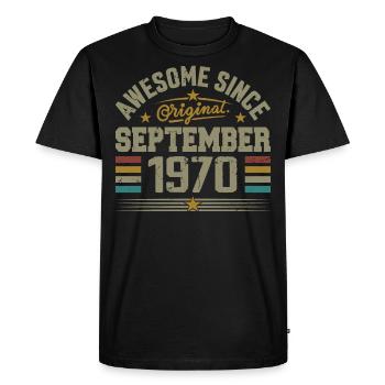Cadeau Septembre 1970 Construit en Septembre 1970 - T-shirt Premium bio Homme - noir - Devant - Nico (187cm)