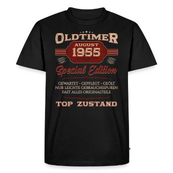 70. Geburtstag Oldtimer 1955 Jahrgang 1955 August - Männer Premium Bio T-Shirt - Schwarz - Vorne - Nico (187cm)