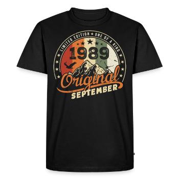 Vintage Birthday Gift Born in September 1989 - Men's Premium Organic T-Shirt - black - Front - Nico (187cm)