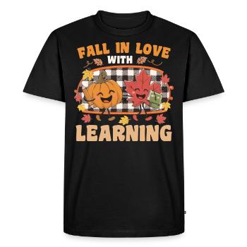 Fall In Love With Learning Autumn Pumpkin Teacher - Men's Premium Organic T-Shirt - black - Front - Nico (187cm)