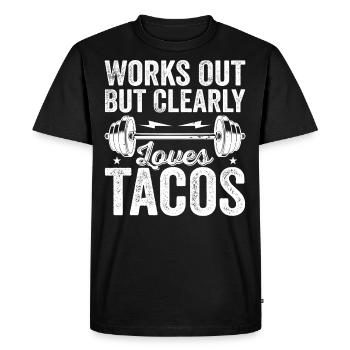 Works Out But Clearly Loves Tacos - Men's Premium Organic T-Shirt - black - Front - Nico (187cm)