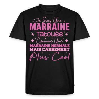 Marraine Tatouée Comme Une Marraine Normale - T-shirt Premium bio Homme - noir - Devant - Nico (187cm)