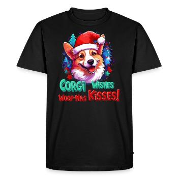 Pembroke Welsh Corgi en bonnet de Père Noël rouge - T-shirt Premium bio Homme - noir - Devant - Nico (187cm)