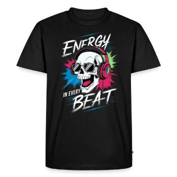Totenkopf mit Kopfs - Energy in every beat - Men's Premium Organic T-Shirt - black - Front - Nico (187cm)
