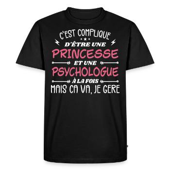C'est compliqué d'être Une Princesse Psychologue - T-shirt Premium bio Homme - noir - Devant - Nico (187cm)