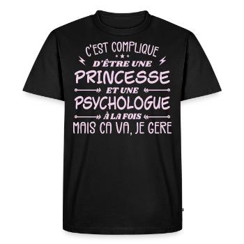 C'est compliqué d'être Une Princesse Psychologue - T-shirt Premium bio Homme - noir - Devant - Nico (187cm)