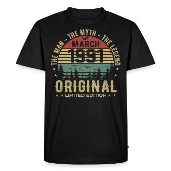 Gift for the 34th Anniversary Original March 1991 - Men's Premium Organic T-Shirt - black - Front - Nico (187cm)