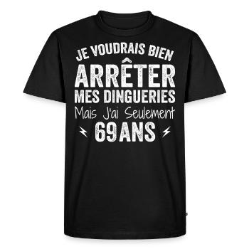 Cadeau 69e Anniversaire Droles 69 ans - T-shirt Premium bio Homme - noir - Devant - Nico (187cm)