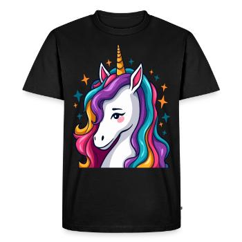 Licorne impertinente avec vagues arc-en-ciel - T-shirt Premium bio Homme - noir - Devant - Nico (187cm)