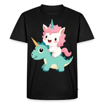 Licorne Kawaii Riding Dino – Animal fantastique mignon - T-shirt Premium bio Homme - noir - Devant - Nico (187cm)