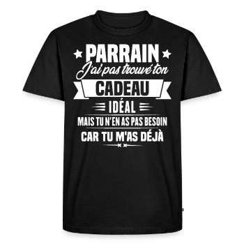 Parrain j'ai pas trouvé ton cadeau, Humour parrain - T-shirt Premium bio Homme - noir - Devant - Nico (187cm)