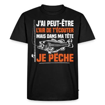 Dans ma tête je pêche / Pêcheur humour - T-shirt Premium bio Homme - noir - Devant - Nico (187cm)