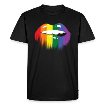 Kiss mouth LGBT lips rainbow flag - Men's Premium Organic T-Shirt - black - Front - Nico (187cm)