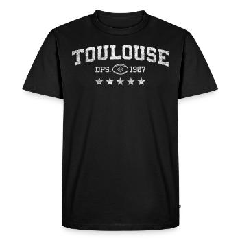 Toulouse 31, 5 étoiles Vintage, Croix Occitane. - T-shirt Premium bio Homme - noir - Devant - Nico (187cm)