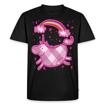Cadeau rose losange arc-en-ciel licorne potelé - T-shirt Premium bio Homme - noir - Devant - Nico (187cm)