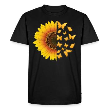 Half Butterfly Half Sunflower Nature Lover - Men's Premium Organic T-Shirt - black - Front - Nico (187cm)
