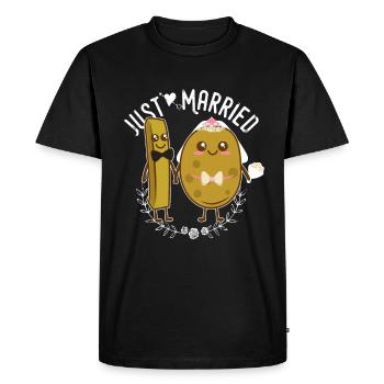 Pomme de terre mariée et marié français - T-shirt Premium bio Homme - noir - Devant - Nico (187cm)