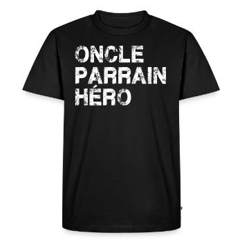 Oncle Parrain Héro - Cadeau pour Oncle our Frère - T-shirt Premium bio Homme - noir - Devant - Nico (187cm)