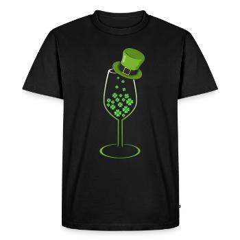 Shamrock Wine St Patricks Day Leprechaun - Men's Premium Organic T-Shirt - black - Front - Nico (187cm)