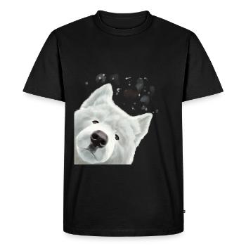 Curious Samoyed Dog - Men's Premium Organic T-Shirt - black - Front - Nico (187cm)