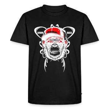 Drum and Basse singe cool avec bonnet musique - T-shirt Premium bio Homme - noir - Devant - Nico (187cm)