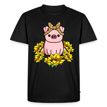 Cochons Léopard boucle tournesols porc - T-shirt Premium bio Homme - noir - Devant - Nico (187cm)