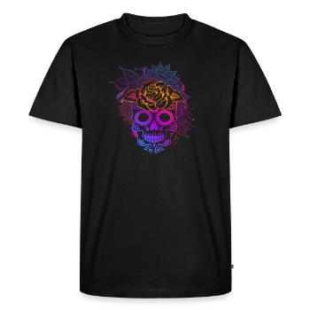 Fleurs et mandala de crâne de sucre coloré - T-shirt Premium bio Homme - noir - Devant - Nico (187cm)