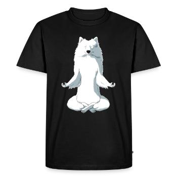 Meditating Japanese Spitz Dog - Men's Premium Organic T-Shirt - black - Front - Nico (187cm)