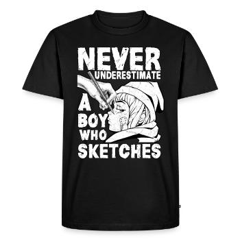 Garçon ne sous-estime jamais le dessin de manga Anime - T-shirt Premium bio Homme - noir - Devant - Nico (187cm)