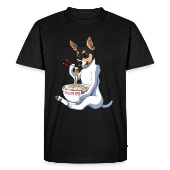 Funny Japanese Kawaii Ramen Rat Terrier Dog - Men's Premium Organic T-Shirt - black - Front - Nico (187cm)