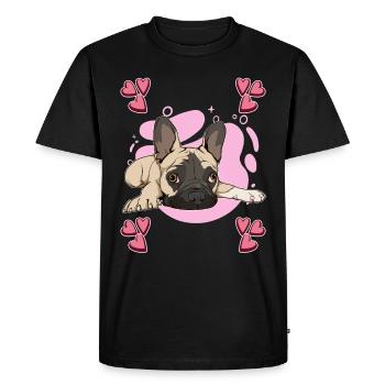 French Bulldog Frenchie Heart Design - Men's Premium Organic T-Shirt - black - Front - Nico (187cm)