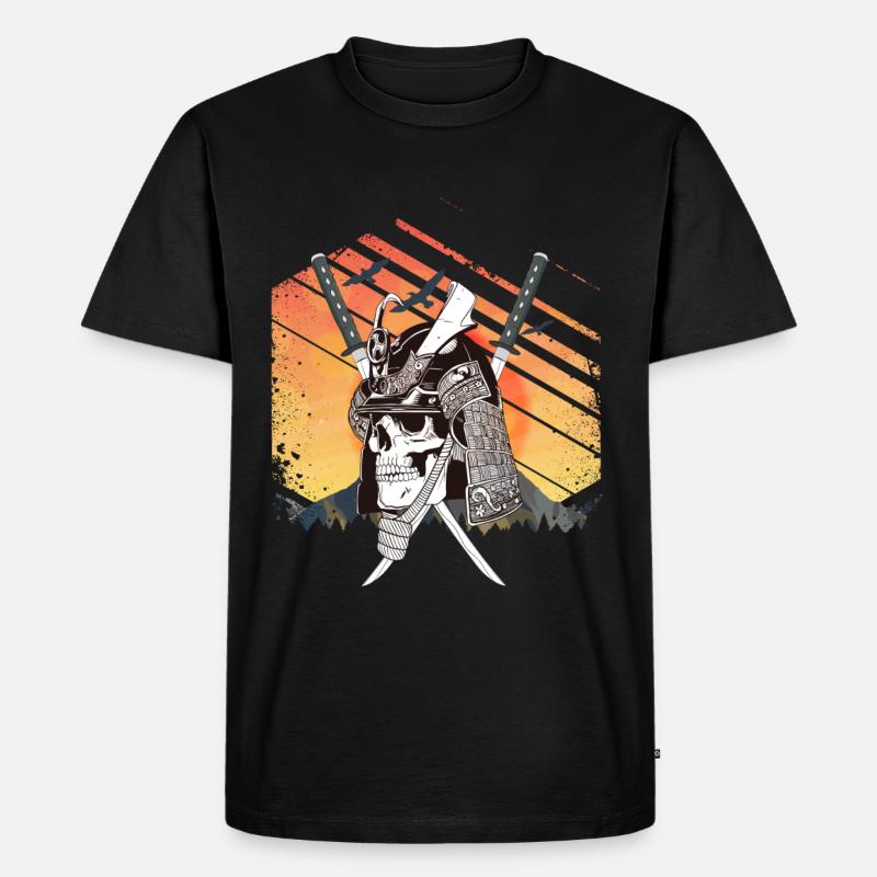 Samurai Skull - Männer Premium Bio T-Shirt - Schwarz