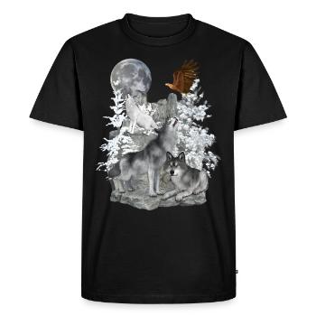 Loups, Hiver, Aigle, Lune - T-shirt Premium bio Homme - noir - Devant - Nico (187cm)