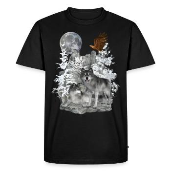 Wolves on rocks with eagle and moon - Men's Premium Organic T-Shirt - black - Front - Nico (187cm)