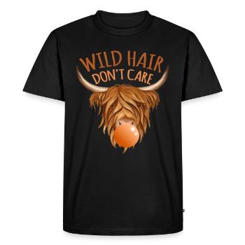 Les cheveux sauvages ne se soucient pas de la drôle de vache des Highlands avec des cheveux - T-shirt Premium bio Homme - noir - Devant - Nico (187cm)