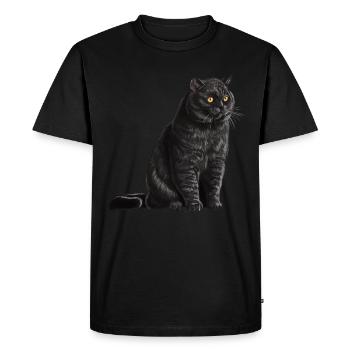 Chat sédentaire noir britannique à poil court - T-shirt Premium bio Homme - noir - Devant - Nico (187cm)