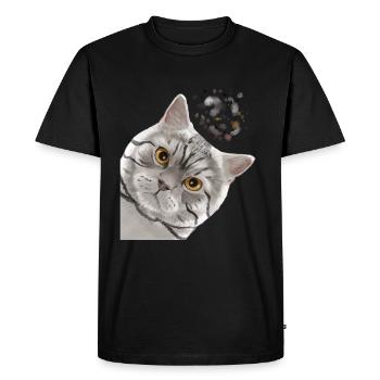 Curieux Tabby British Shorthair Cat - T-shirt Premium bio Homme - noir - Devant - Nico (187cm)