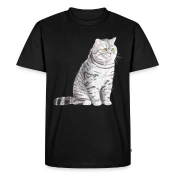 Chat sédentaire à poil court britannique tacheté - T-shirt Premium bio Homme - noir - Devant - Nico (187cm)