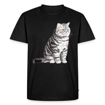 Sédentaire Tabby British Shorthair Cat - T-shirt Premium bio Homme - noir - Devant - Nico (187cm)