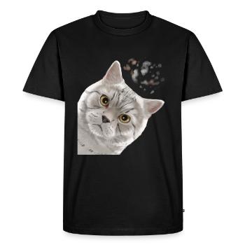 Curieux chat britannique à poil court - T-shirt Premium bio Homme - noir - Devant - Nico (187cm)