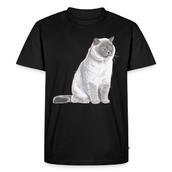 Sitting Colourpoint British Shorthair Cat - Men's Premium Organic T-Shirt - black - Front - Nico (187cm)