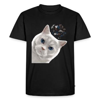 Drôle de chat blanc britannique à poil court - T-shirt Premium bio Homme - noir - Devant - Nico (187cm)