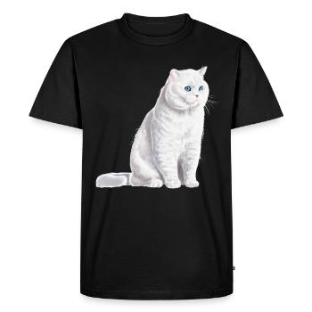 Chat sédentaire britannique à poil court blanc - T-shirt Premium bio Homme - noir - Devant - Nico (187cm)